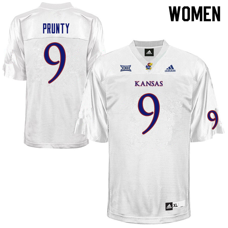 Women #9 Karon Prunty Kansas Jayhawks College Football Jerseys Sale-White